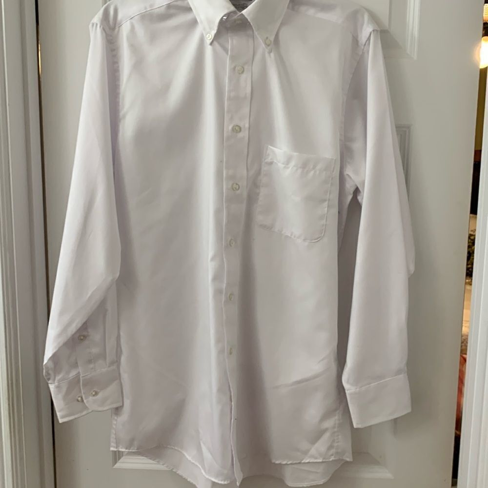 Van Heusen size Small pure white button up dress shirt.